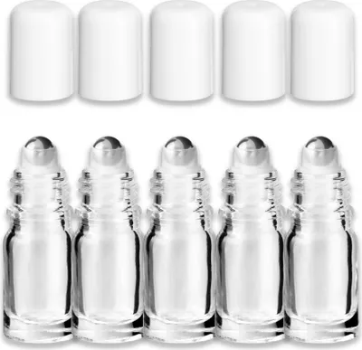Produktbild von 5x Klare Glasflasche 5 ml Roll-on mit weißem Schraubverschluss leer