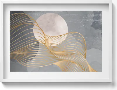 Produktbild von Abstrakte Illustration des Mondes mit Gold– Wandbild mit Rahmen – Gerahmtes Bild  – Wanddekoration – 70x50 cm –  Schwarz Rahmen