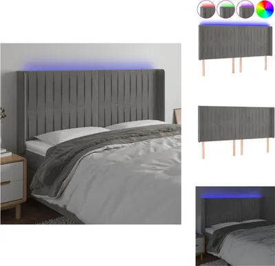 Produktbild von vidaXL LED Kopfteil Hellgrau 183x16x118/128 cm Samt -  Kopf- & Fußenden