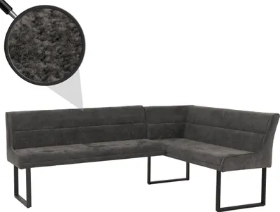 Produktbild von Eckbank MCW-O81, Esszimmerbank Bank, (310g/m²) Chenille Stoff/Textil Metall 210x159 dunkelgrau