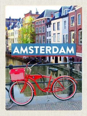 Produktbild von vianmo Holzschild 40x30 cm AmsterdamFahrrad Bildmotiv Reisemotiv Straße Stadt