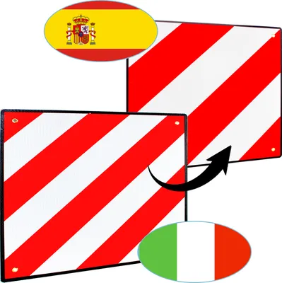 Produktbild von karpal Warntafel fuer Italien und Spanien, 2in1 50x50cm Aluminium Warntafel, Reflektierend, fuer Fahrradtraeger, Heckanhaenger, Wohnwagen, Anhaenger