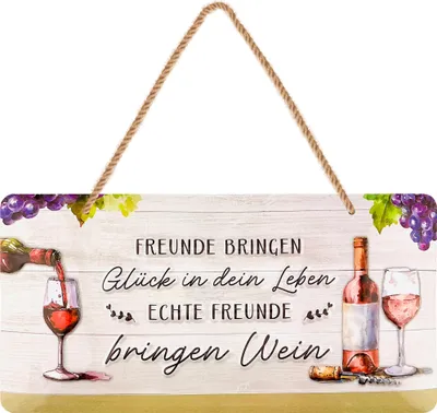 Produktbild von Retro Blechschild WEIN, vintage Metallschilder mit Sprüchen, Shabby Chic Deko Küche und Garten, lustige Schilder aus Metall 16x32cm