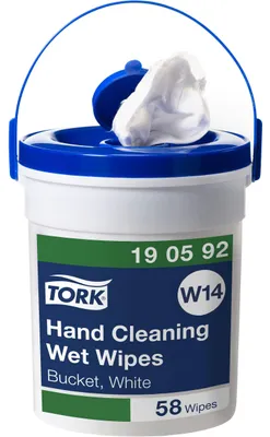Productafbeelding van Tork vochtige doekjes voor handreiniging, verpakking in emmer W14, 58 stuks