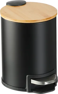 Produktbild von Relaxdays Mülleimer Bad, 3 l, Kosmetikeimer Absenkautomatik, Bambusdeckel, entnehmbarer Inneneimer, Treteimer, schwarz