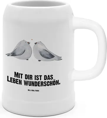 Produktbild von Mr. & Mrs. Panda Bier Humpen Turteltauben Liebe - Weiß - Geschenk, Steinkrug, Hochzeitstag, Freundin, Pärchen, Freund, Krug, Steingutkrug, Seidel, Jahrestag
