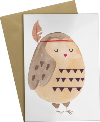 Produktbild von Mr. & Mrs. Panda Glückwunschkarte Eule Federschmuck - Weiß - Geschenk, einladungskarten, osterkarten, Waldtiere, Dekoration, weihnachtskarten, osterkarte, Owl, Grußkarten
