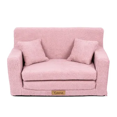 Image de Canapé pliable en mousse pour enfant Flumi – tissu nounours rose