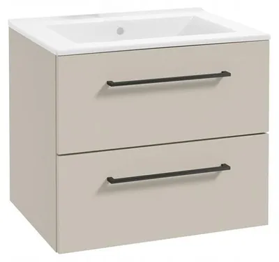 Produktbild von Hängender Waschbeckenunterschrank Set 60cm Kaschmir, 2 Schubladen Softclose, Keramikbecken