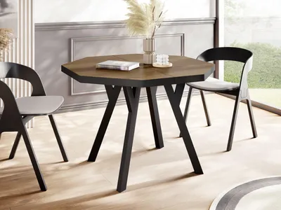 Produktbild von Moderner Runder Ausziehbarer Esstisch Desmond mit Schwarz Holzbeinen – Erweiterbar bis 200 cm, Ideal für 4 bis 8 Personen - Loft-Stil Tisch für Esszimmer oder Küche - Lefkas Eiche