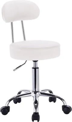 Zdjęcie produktu dla Kamyra® Ergonomiczny stołek z oparciem - Regulowana wysokość i kółka - Krzesło biurowe, stołek siodłowy, stołek roboczy - Skóra i stal - Biały