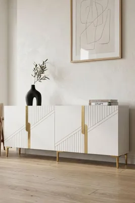Produktbild von Skye Decor, Hochwertiger Konsolentisch, Weiß & Gold, 125x75x32 cm, 100% Melamin