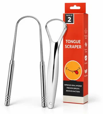 Imagen del producto de Raspador lingual de acero inoxidable, diseño ergonómico en forma de U, unidad, para la higiene bucal