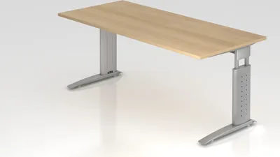 Produktbild von Schreibtisch Mauri | Eiche | Silber Gestell | BxT 180x80cm | Arbeitshöhe 68-86cm | höhenjustierbar, 2cm Raster | C-Fuß-Gestell | Rechteckform