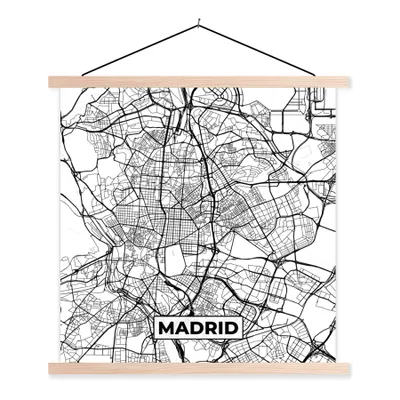 Produktbild von MuchoWow® Textilposter Madrid - Schwarz und weiß - Stadtplan - Karte 60x60 cm mit holzfarbenen Rahmen - Wanddekoration