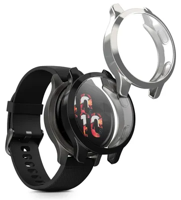 Produktbild von kwmobile 2x Silikon Hülle für Garmin Garmin Venu 2S / vivoactive 4S Schutzhülle - Fullbody Display Cover Set aus Silikon - Schwarz Silber