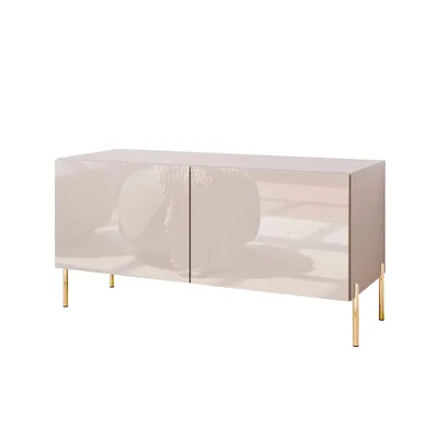 Produktbild von TV-Schrank COLGANTE 100 Kaschmir Hochglanz auf geraden goldenen Beinen mit LED-Beleuchtung