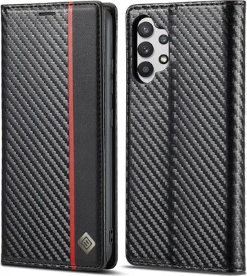 Obrázek produktu pro Pouzdro pro Samsung Galaxy A32 5G/4G Karbónové kožené pouzdro s držákem karet, magnetem a stojánku černé Vertikální červené