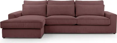 Zdjęcie produktu dla BETTSO Sofa narożna Duża sofa w kształcie litery L Sofa narożna Sofa narożna z poduszkami i podłokietnikami z tkaniny sztruksowej VELENTINO czerwone wino lewa