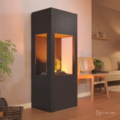 Produktbild von GLOW FIRE Elektrokamin 'Böll'| Wasserdampf Kamin mit OMC 400 inkl. Holz in schwarz als Raumteiler | HxBxT: 145x54x44 cm