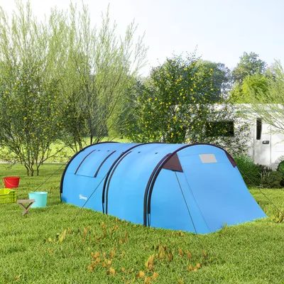 Produktbild von SUGIFT Campingzelt 3-4 Personen wasserdicht, Familienzelt Schlafzimmer Wohnzimmer, Polyester Fiberglas, Himmelblau | 470x220x150 cm | 3000 mm | 4,8 kg