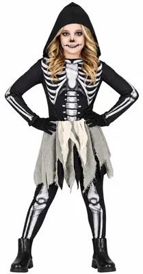 Immagine prodotto di Scheletro Costume Mostro Robe Notte di Halloween Spaventoso Fantasma Cappuccio Spettrale Cappotto Lungo Spaventoso Celebrazione Festiva Magia Oscura Horror Party Horror Skellett, Taglia: 140/146 Colore: Nero