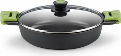 Produktbild von BRA Prior | Niedriger Kochtopf mit Glasdeckel und Silikongriffen, geeignet für alle Herdarten inklusive Induktion und Backofen, 28 cm