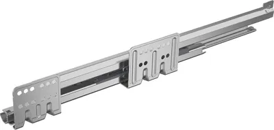 A metal drawer slide mechanism against a white background.