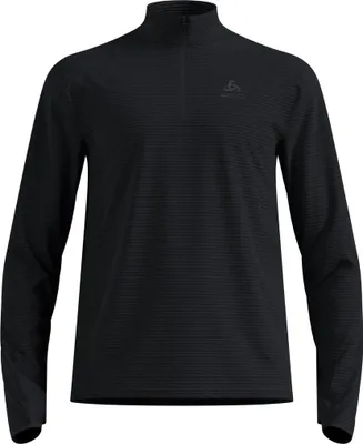 Schwarzes Langarmshirt von Odlo mit feinem horizontalem Strukturmuster und halblangem Reißverschluss am Kragen
