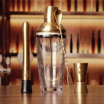 5-teiliges Cocktailset mit 600 ml Shaker, Jigger, Rührstab