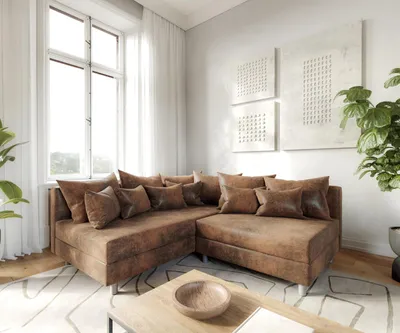 Produktbild von DELIFE Ecksofa Clovis Braun Antik Optik Ottomane Links Modulsofa