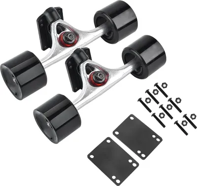 Produktbild von 2 Stück Skateboard-Truck mit Skate-Rad-Riser-Pad-Lager-Zubehör (Silberschaft, schwarzes Rad)