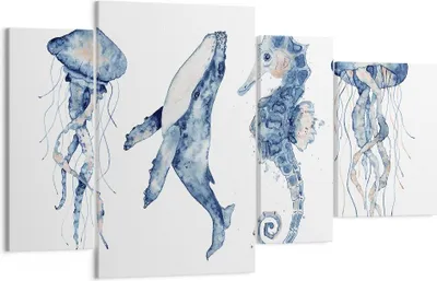 Produktbild von Bild auf Leinwand - Leinwandbild - 4 Teile - Tiere Marine Kinder - 120x70cm - Wand Bild - Wanddeko - Wandbilder - Leinwanddruck - Bilder - Wanddekoration - Leinwand bilder - Wandbild - DL120x70-4262