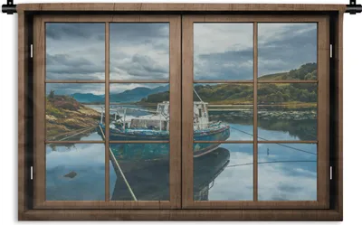 Produktbild von MuchoWow® Wandteppich Wandbehang Aussicht - Boot - Wasser 60x40 cm Tapisserie Dekoration Wandtuch - Wanddekorationen