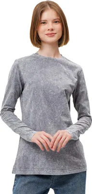 Zdjęcie produktu dla Koszulka damska z długim rękawem – rozmiar S – efekt stonewash – 100% bawełna – swobodna i elegancka