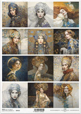 Immagine prodotto di ITD Carta di riso Decoupage Artigianale Tecnica dei tovaglioli di carta-R2413 Donne, mosaici, motivi Art Nouveau - Ispirato a Klimt