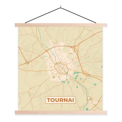 Obrázek produktu pro MuchoWow® Textilní plakát - Retro - Tournai - Mapa města - 90x90cm - S hnědými lamelami