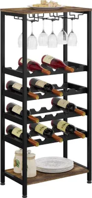 Image de Casier à vin - Casier à vin - Support - Casiers à vin - Meuble à boissons - Empilable et de style industriel - 50 x 30 x 108 cm - Métal