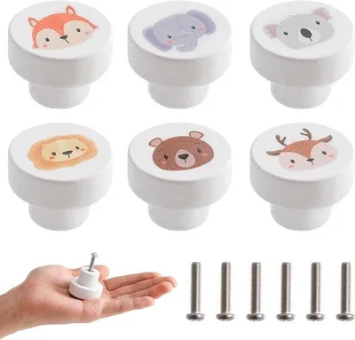 Image de Boutons de tiroir en bois, lot de 6 - Boutons pour meubles de chambre d'enfant, 35 mm - Boutons ronds avec vis - Boutons de porte blancs - Boutons de tiroir pour chambre d'enfant