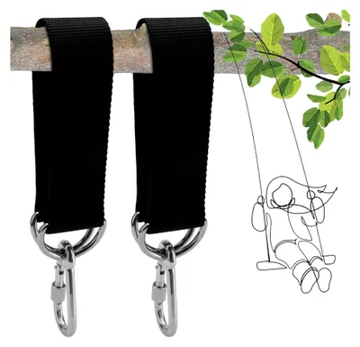 Produktbild von 2 Stück Schaukelbefestigungen für Hängematten und Schaukelseile aus Nylon mit 2 Karabinern und 2 D-Ringen für Innen- und Außenbereich