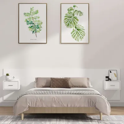 Image de vidaXL Tête de lit avec tables de nuit Blanc Bois composite - Tête de lit Avec Rangement - Têtes de lit Avec Rangement - Tête de lit - Tête de lit