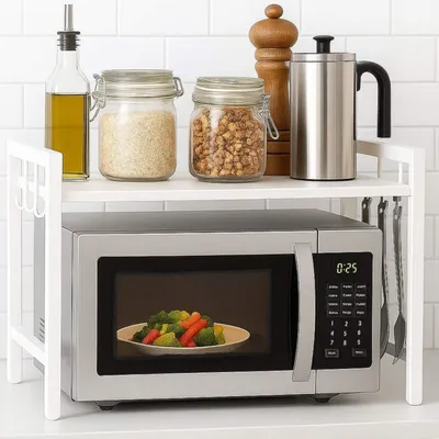 Image de DanDiBo Étagère de cuisine réglable Blanc pour plan de travail Debout 2 niveaux 40-64 cm Étagère Cuisine 96683 Étagère sur pied