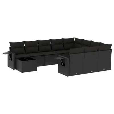 Produktbild von vidaXL 11-tlg. Garten-Sofagarnitur mit Kissen Schwarz Poly Rattan