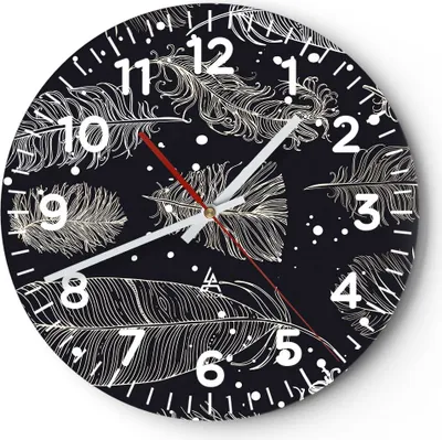 Produktbild von Wanduhr - Rund - Glasuhr - Federn Grafiken Gliederung - 40x40cm - Schleichendes Uhrwerk - Lautlos - zum Aufhängen bereit - Dekoration Modern - Wanddekoration aus Glas - C4AR40x40-4244