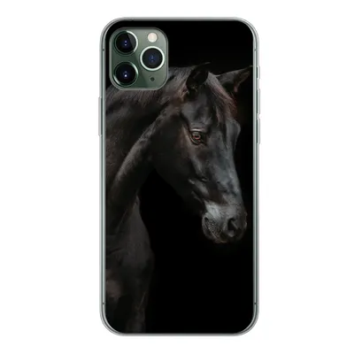Produktbild von MuchoWow® Handyhülle Schutzhülle Hülle für iPhone 11 Pro Max Pferd - Tiere - Schwarz - Porträt Silikon Softcase Handy Hülle - Schutz