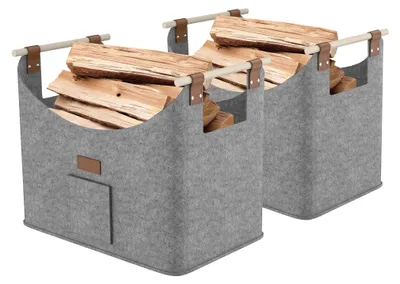 Immagine prodotto di TANYEAR: Set di 2 cesti in feltro per legna da ardere, capacità 40 kg, colore grigio chiaro, pieghevoli, ideali per la legna da camino