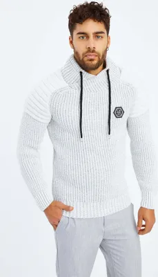 Immagine prodotto di Leif Nelson collo a scialle maglia da uomo maglia a maglia grossa collo a scialle LN-5235, grigio ecru / XXL