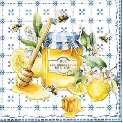 Servietten Papier 33x33cm 3-lag. mit Honigglas & Bienen Motiv 20 Stück