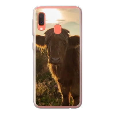 Produktbild von MuchoWow® Handyhülle Schutzhülle Hülle für Samsung Galaxy A20e Schottischer Highlander - Sonnenuntergang - Gras Silikon Softcase Handy Hülle - Abdeckung