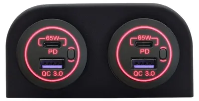 Produktbild von ProRide 12-24V USB/USB-C Autoladegerät 65W QC3.0 2 Anschlüsse Rot 2 Stück